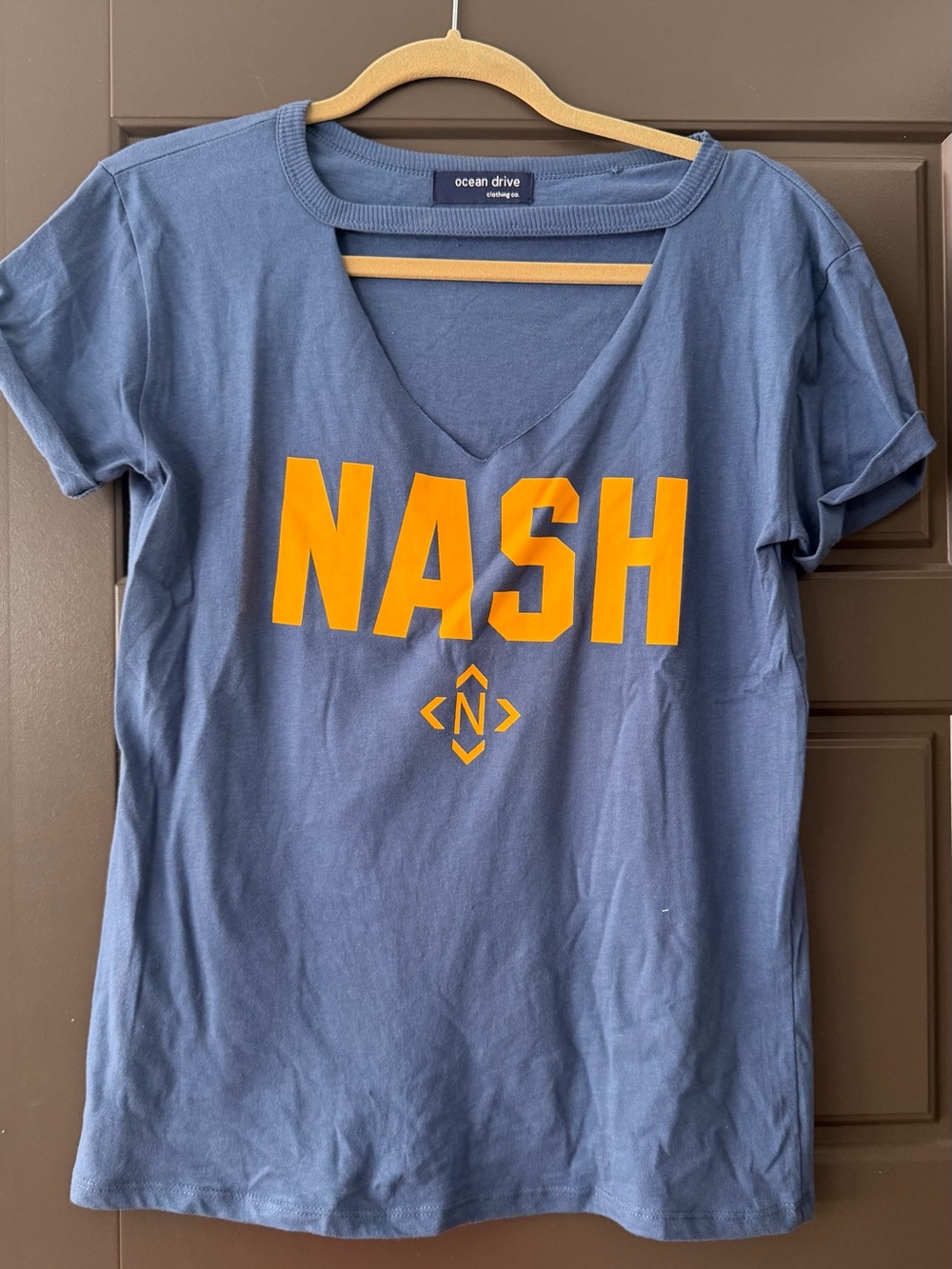 Ocean Drive Blue V-Neck Tee with Yellow NASH gear